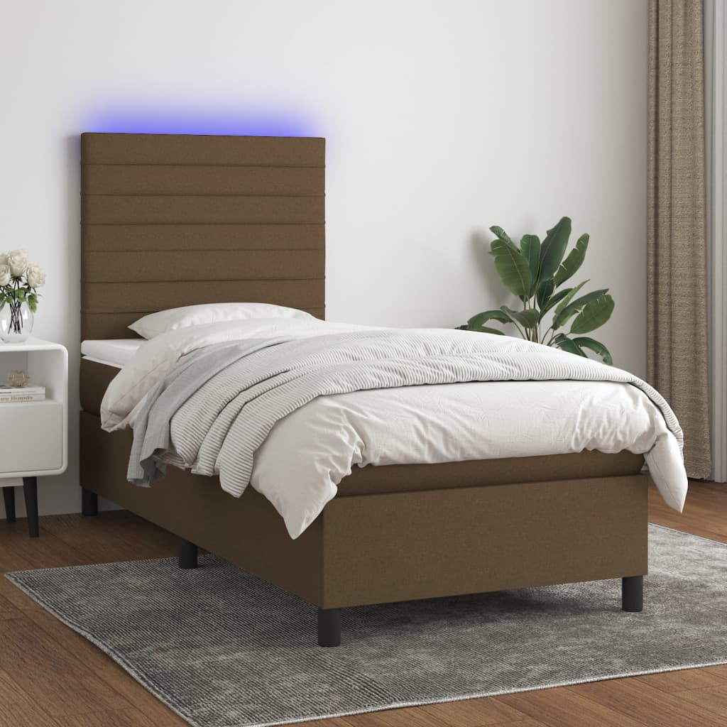 Boxspring met matras en LED stof donkerbruin 80x200 cm is nu te koop bij PeponiXL, paradijselijk wonen!