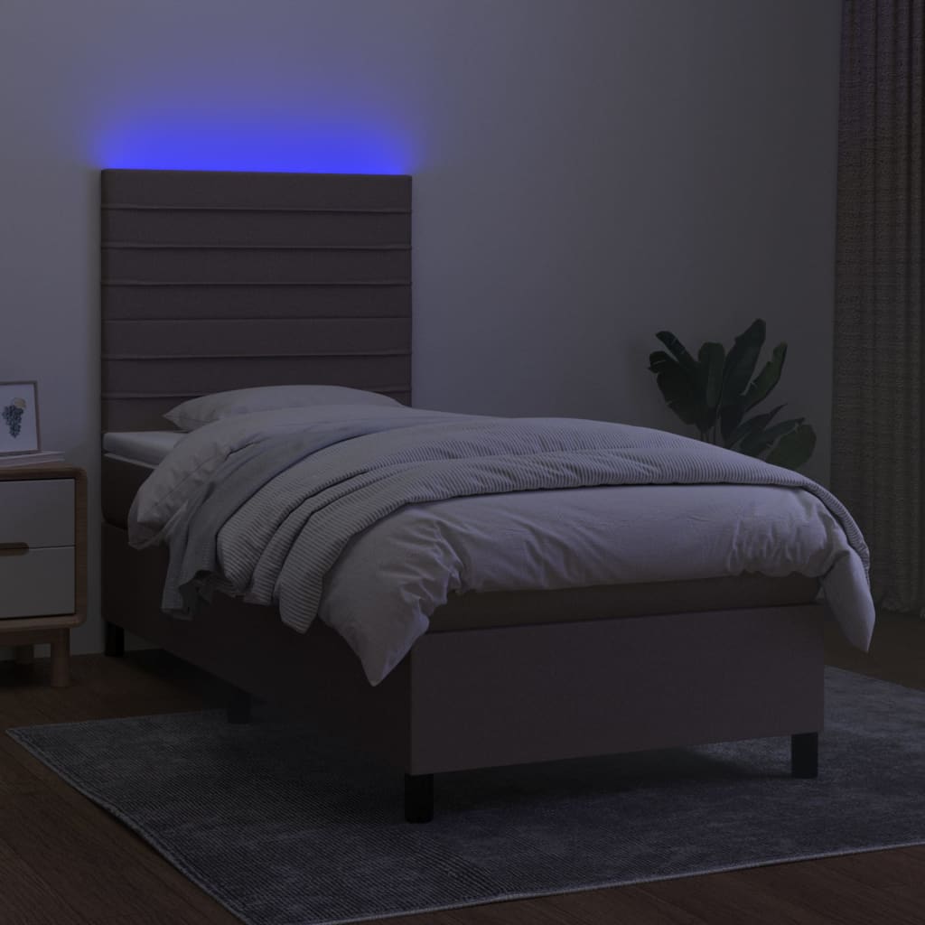 Boxspring met matras en LED stof taupe 80x200 cm is nu te koop bij PeponiXL, paradijselijk wonen!