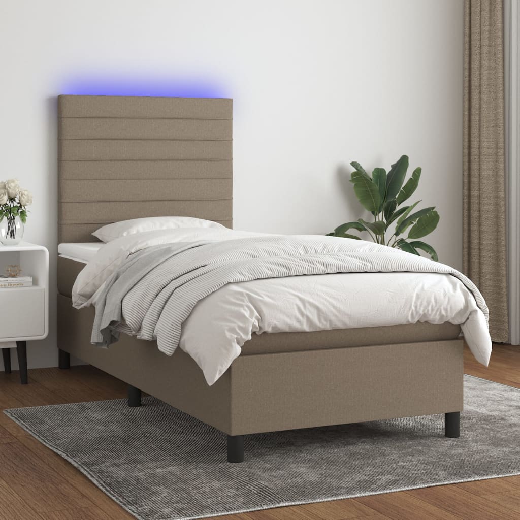 Boxspring met matras en LED stof taupe 80x200 cm is nu te koop bij PeponiXL, paradijselijk wonen!