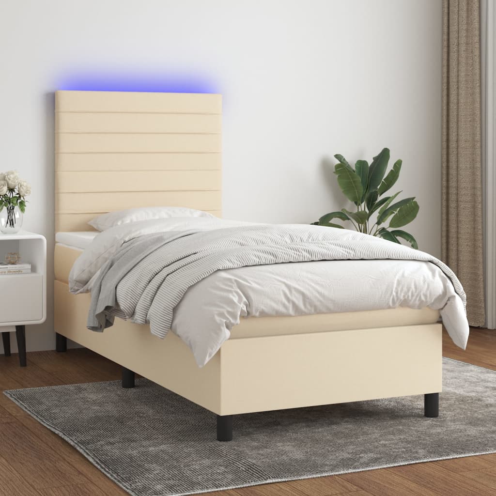 Boxspring met matras en LED stof crèmekleurig 80x200 cm is nu te koop bij PeponiXL, paradijselijk wonen!