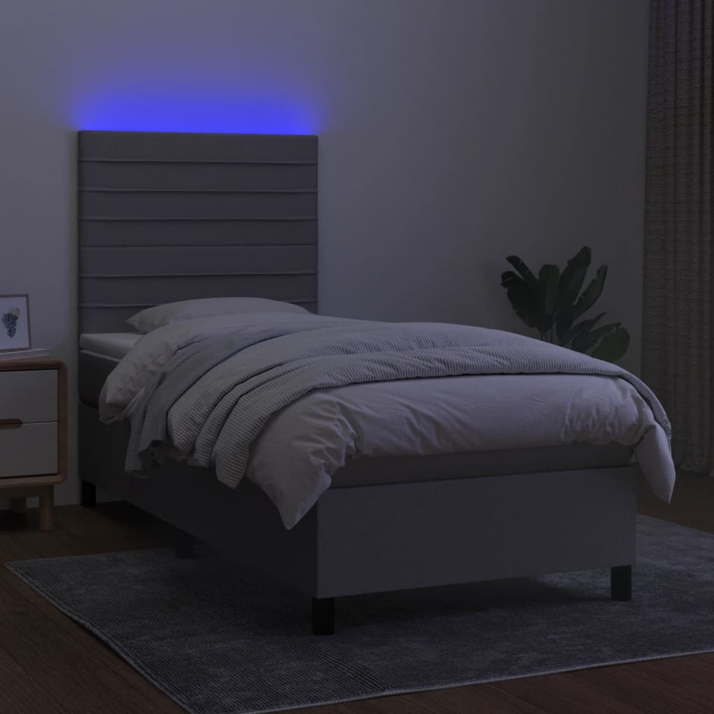 Boxspring met matras en LED stof lichtgrijs 90x190 cm is nu te koop bij PeponiXL, paradijselijk wonen!