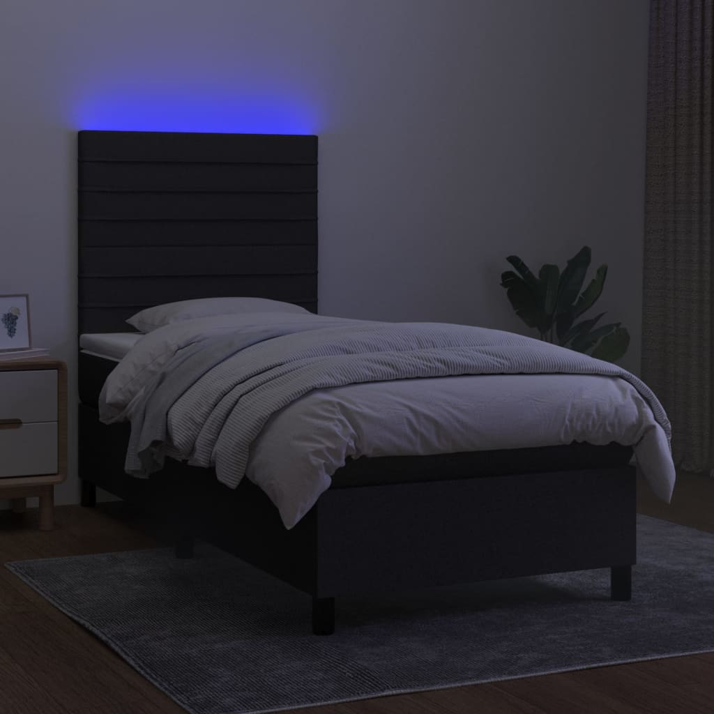 Boxspring met matras en LED stof zwart 90x190 cm is nu te koop bij PeponiXL, paradijselijk wonen!
