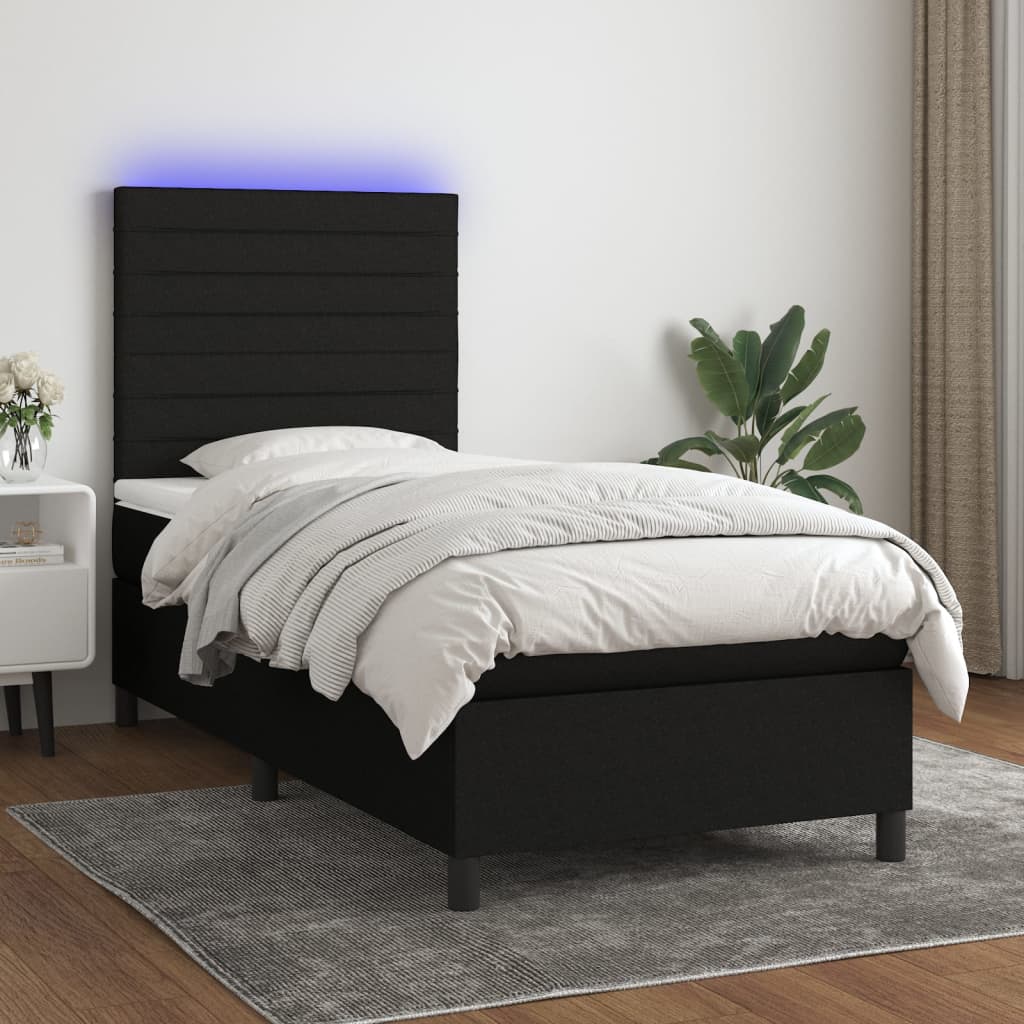 Boxspring met matras en LED stof zwart 90x190 cm is nu te koop bij PeponiXL, paradijselijk wonen!