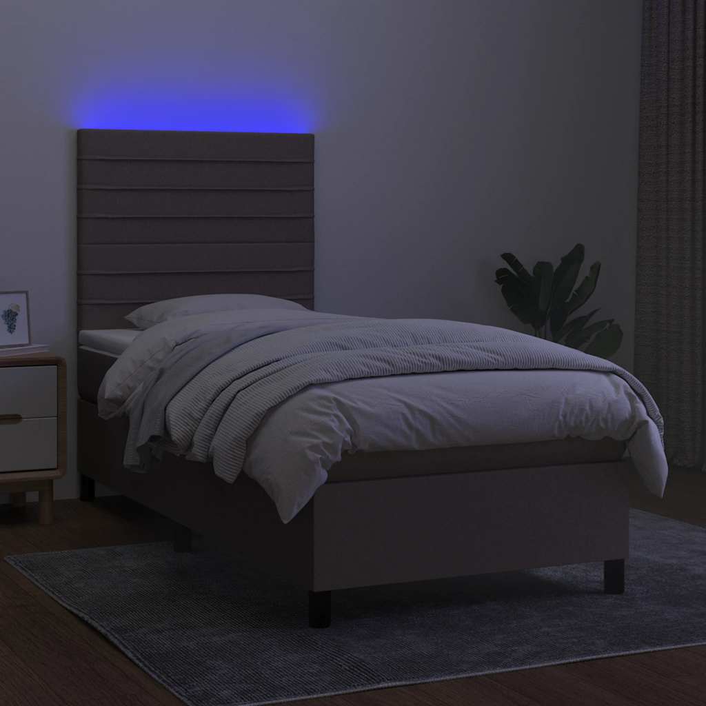 Boxspring met matras en LED stof taupe 90x190 cm is nu te koop bij PeponiXL, paradijselijk wonen!