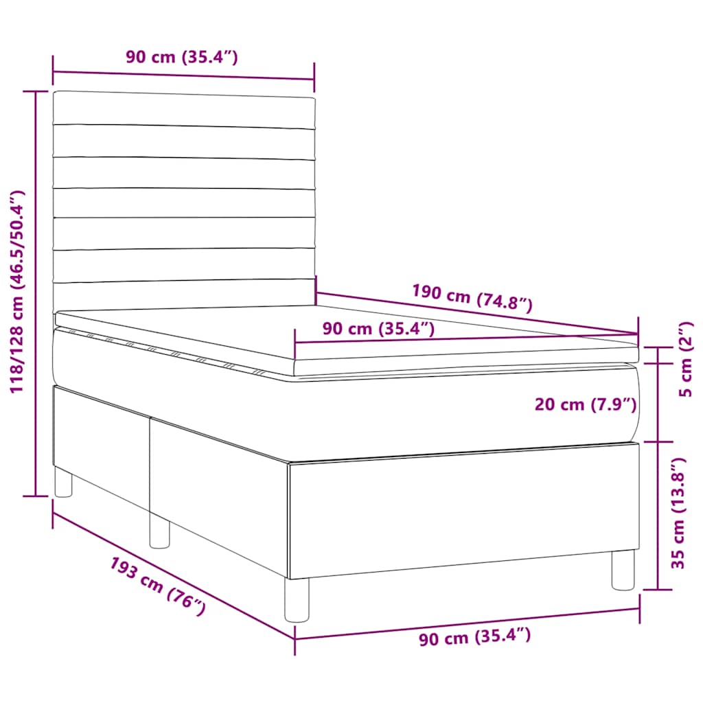 Boxspring met matras en LED stof taupe 90x190 cm is nu te koop bij PeponiXL, paradijselijk wonen!