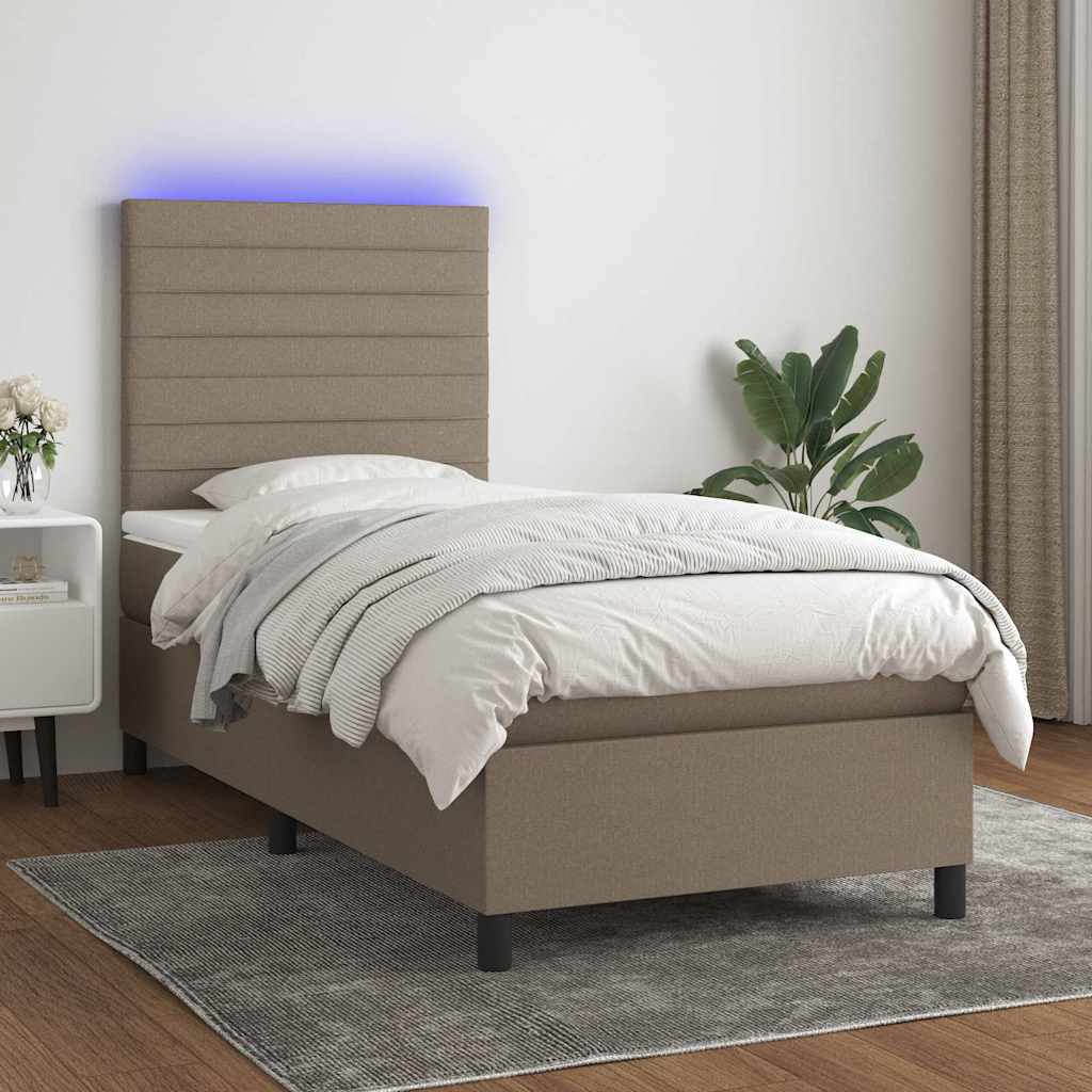 Boxspring met matras en LED stof taupe 90x190 cm is nu te koop bij PeponiXL, paradijselijk wonen!