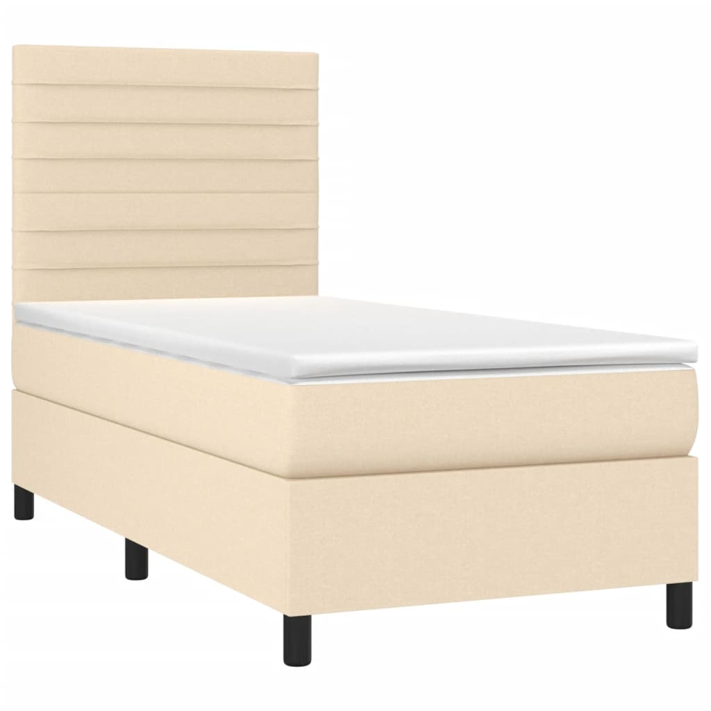 Boxspring met matras en LED stof crèmekleurig 90x190 cm is nu te koop bij PeponiXL, paradijselijk wonen!
