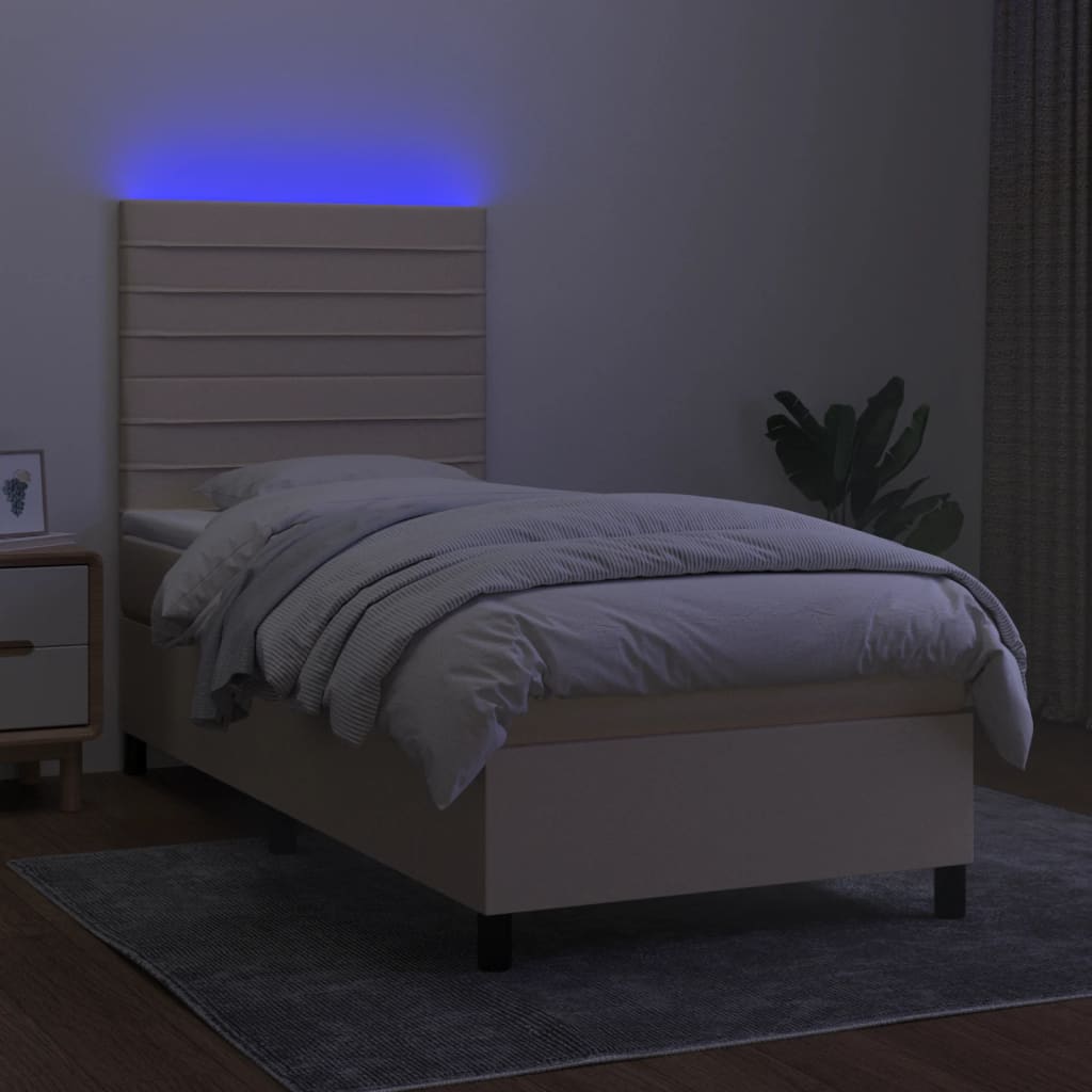 Boxspring met matras en LED stof crèmekleurig 90x190 cm is nu te koop bij PeponiXL, paradijselijk wonen!