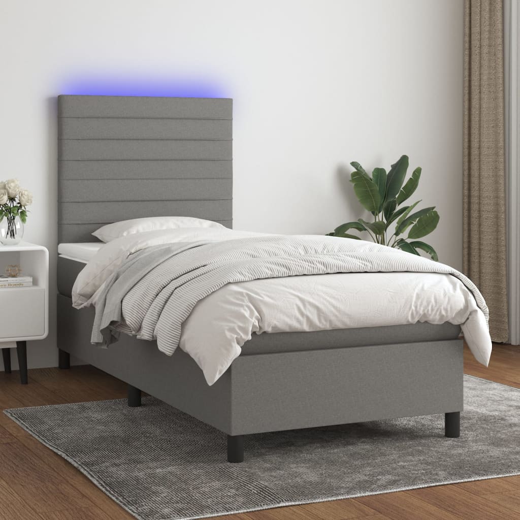Boxspring met matras en LED stof donkergrijs 90x200 cm is nu te koop bij PeponiXL, paradijselijk wonen!