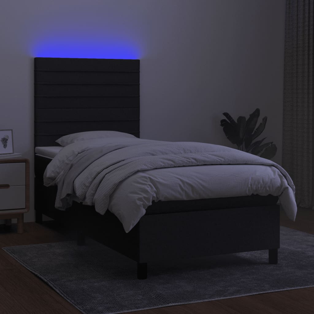 Boxspring met matras en LED stof zwart 90x200 cm is nu te koop bij PeponiXL, paradijselijk wonen!