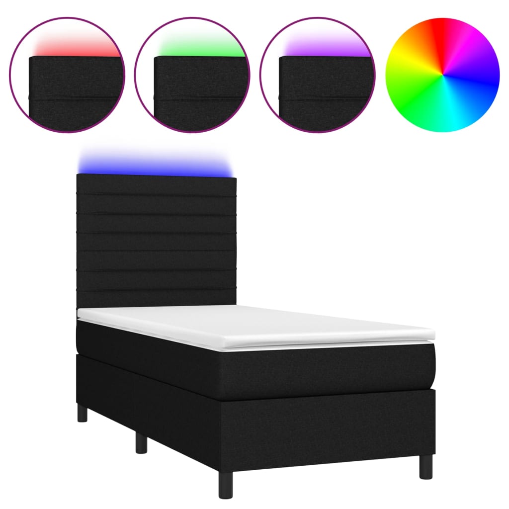 Boxspring met matras en LED stof zwart 100x200 cm is nu te koop bij PeponiXL, paradijselijk wonen!