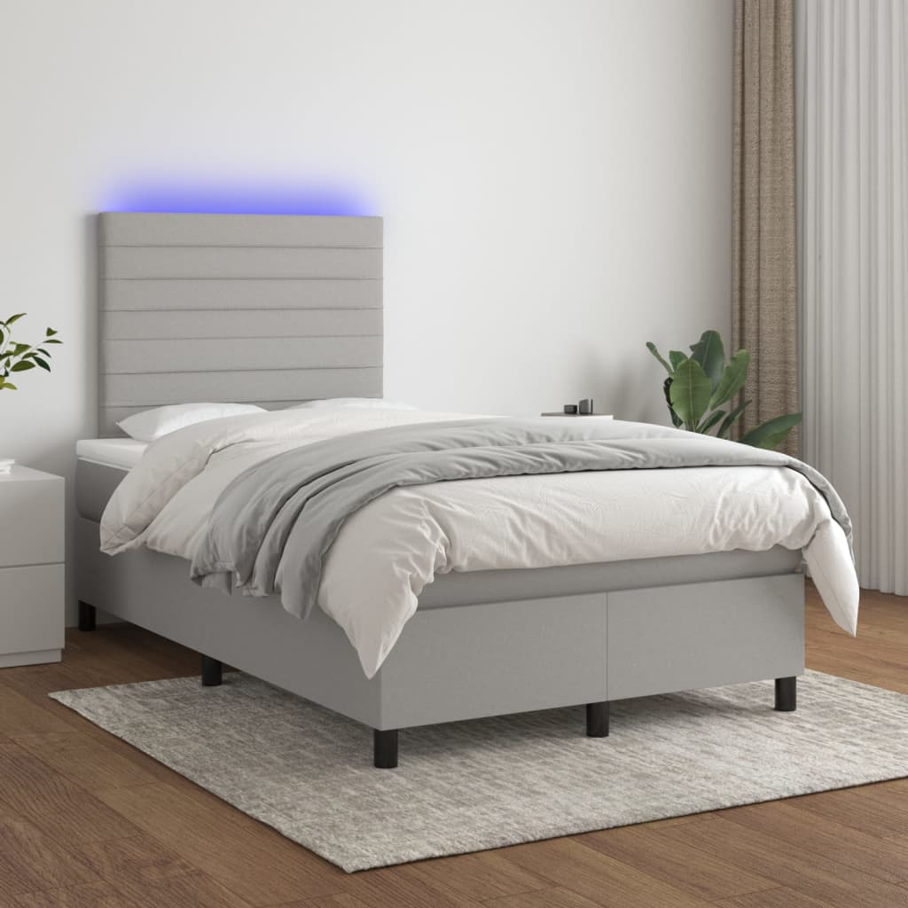 Boxspring met matras en LED stof lichtgrijs 120x200 cm is nu te koop bij PeponiXL, paradijselijk wonen!