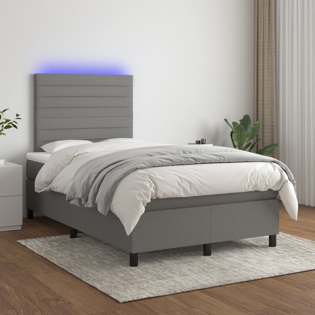 Boxspring met matras en LED stof donkergrijs 120x200 cm is nu te koop bij PeponiXL, paradijselijk wonen!