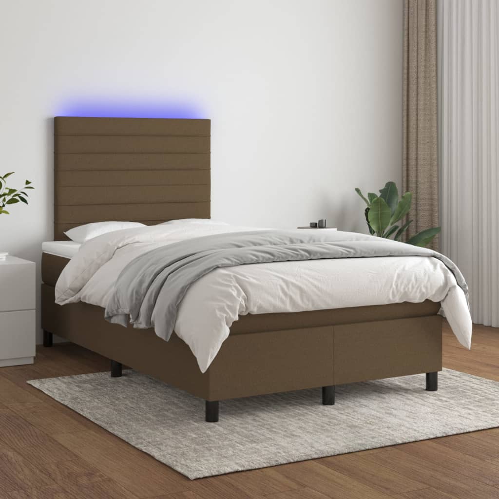 Boxspring met matras en LED stof donkerbruin 120x200 cm is nu te koop bij PeponiXL, paradijselijk wonen!