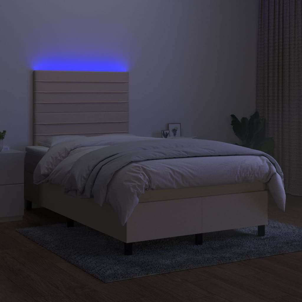 Boxspring met matras en LED stof crèmekleurig 120x200 cm is nu te koop bij PeponiXL, paradijselijk wonen!