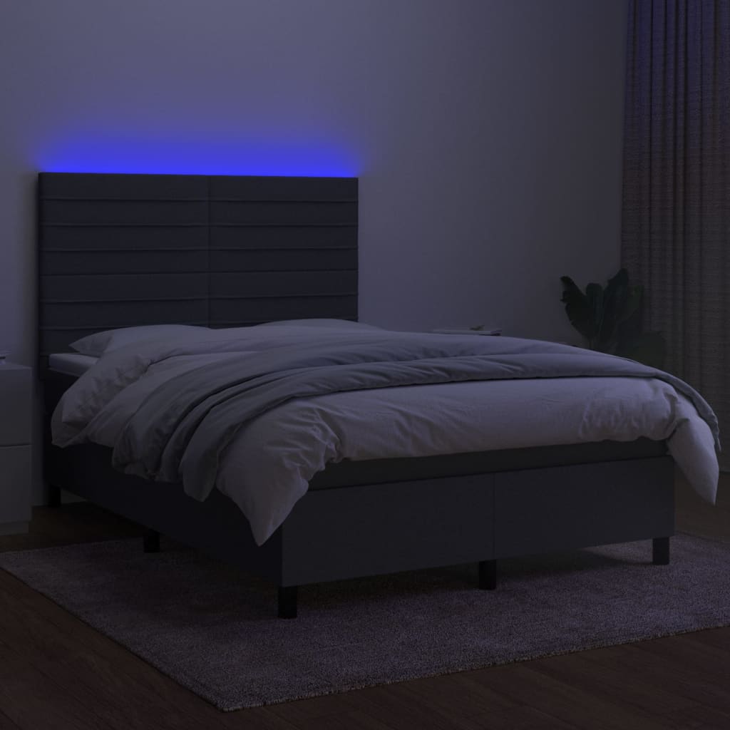 Boxspring met matras en LED stof donkergrijs 140x190 cm is nu te koop bij PeponiXL, paradijselijk wonen!