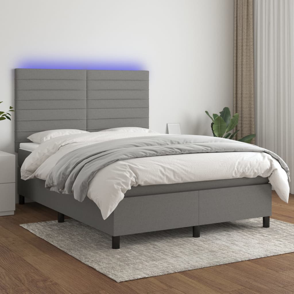 Boxspring met matras en LED stof donkergrijs 140x190 cm is nu te koop bij PeponiXL, paradijselijk wonen!