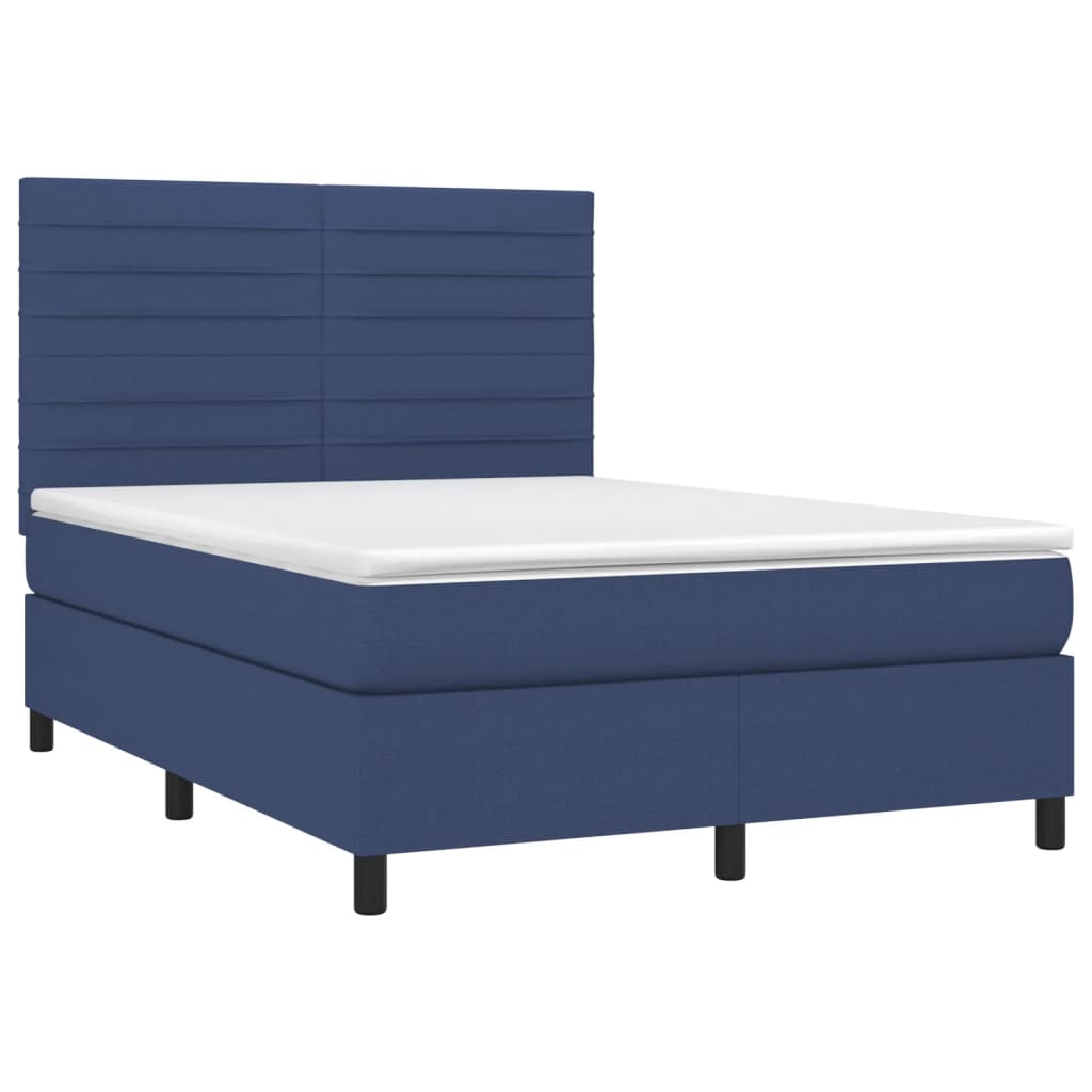 Boxspring met matras en LED stof blauw 140x190 cm is nu te koop bij PeponiXL, paradijselijk wonen!