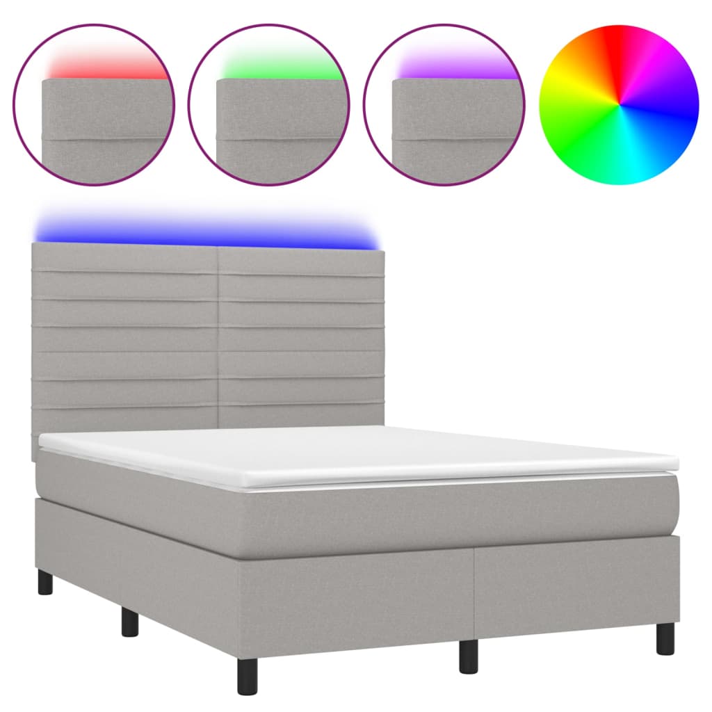 Boxspring met matras en LED stof lichtgrijs 140x200 cm is nu te koop bij PeponiXL, paradijselijk wonen!