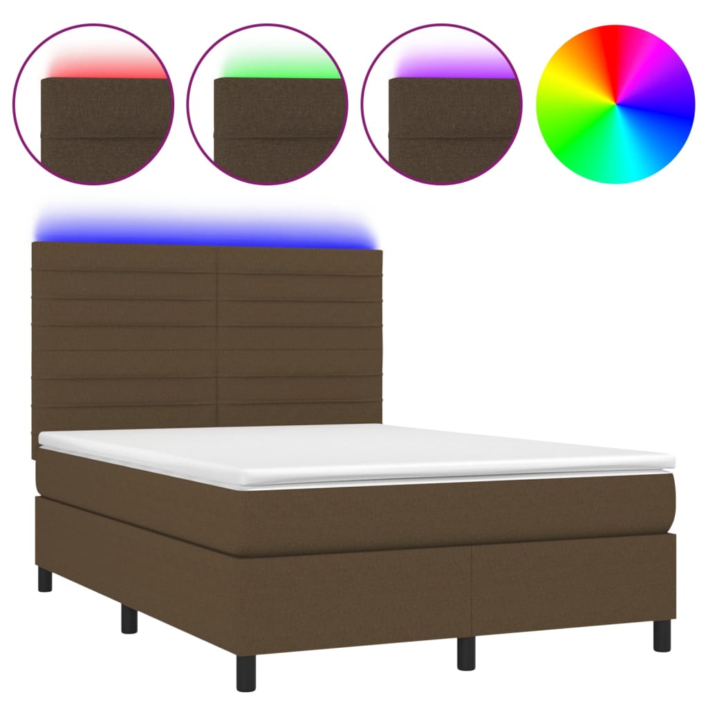 Boxspring met matras en LED stof donkerbruin 140x200 cm is nu te koop bij PeponiXL, paradijselijk wonen!