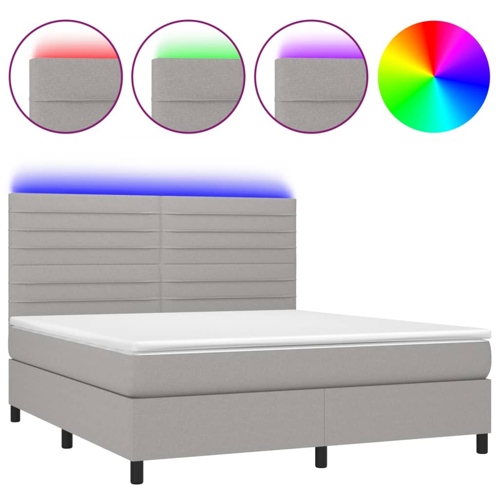 Boxspring met matras en LED stof lichtgrijs 160x200 cm is nu te koop bij PeponiXL, paradijselijk wonen!