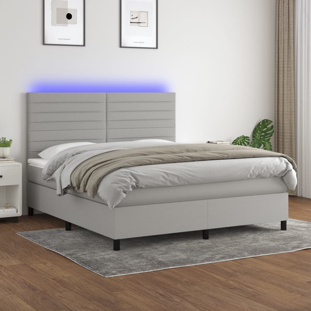 Boxspring met matras en LED stof lichtgrijs 160x200 cm is nu te koop bij PeponiXL, paradijselijk wonen!