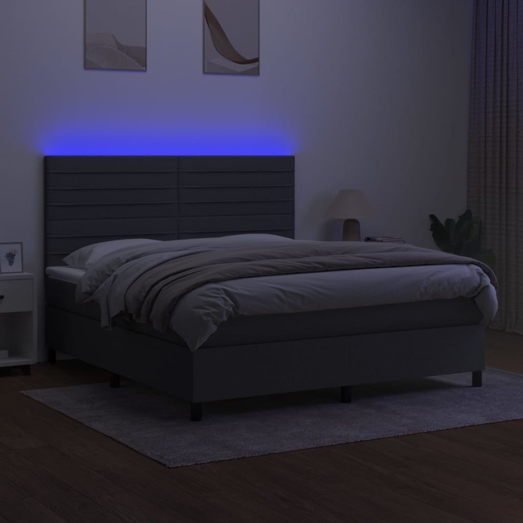 Boxspring met matras en LED stof donkergrijs 160x200 cm is nu te koop bij PeponiXL, paradijselijk wonen!