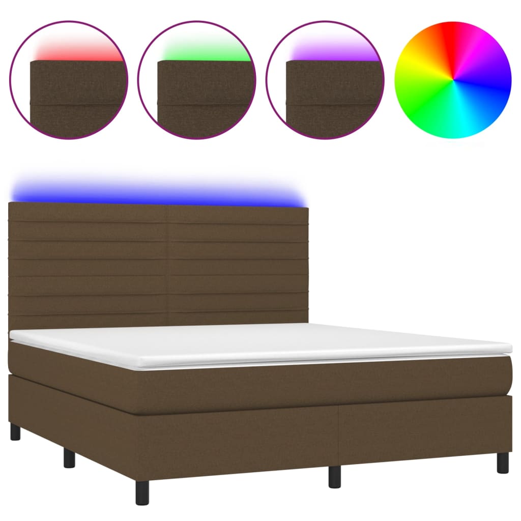 Boxspring met matras en LED stof donkerbruin 160x200 cm is nu te koop bij PeponiXL, paradijselijk wonen!