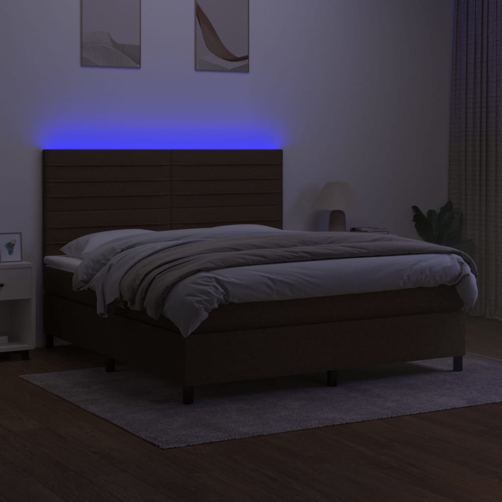 Boxspring met matras en LED stof donkerbruin 160x200 cm is nu te koop bij PeponiXL, paradijselijk wonen!