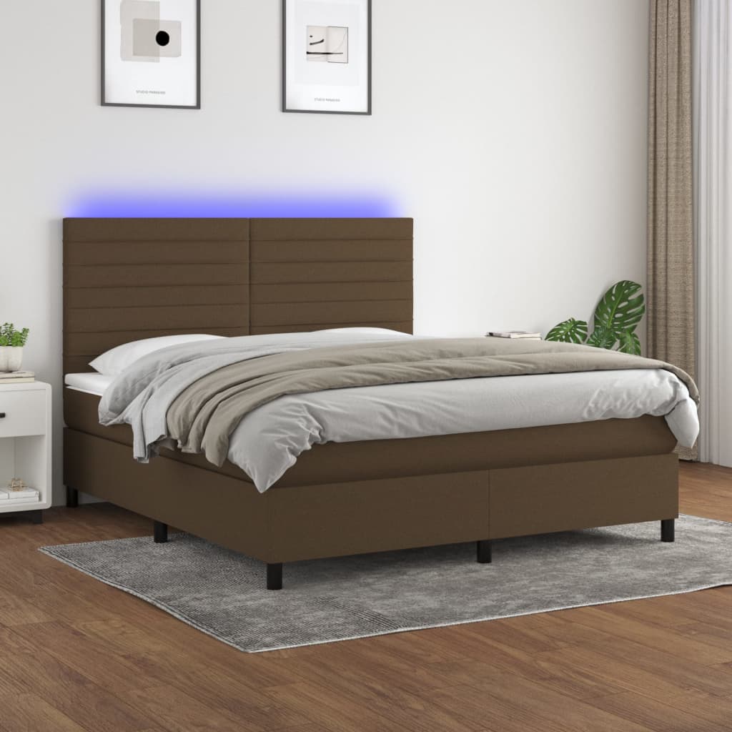 Boxspring met matras en LED stof donkerbruin 160x200 cm is nu te koop bij PeponiXL, paradijselijk wonen!