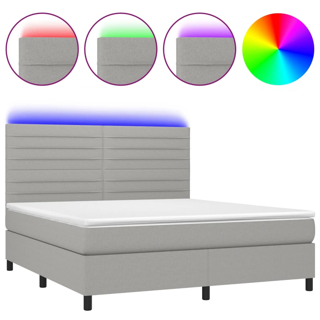 Boxspring met matras en LED stof lichtgrijs 180x200 cm is nu te koop bij PeponiXL, paradijselijk wonen!