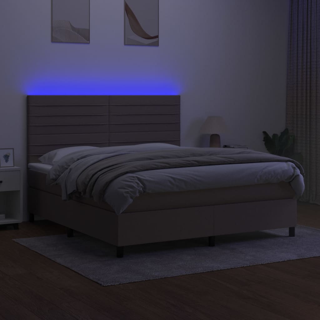 Boxspring met matras en LED stof taupe 180x200 cm is nu te koop bij PeponiXL, paradijselijk wonen!