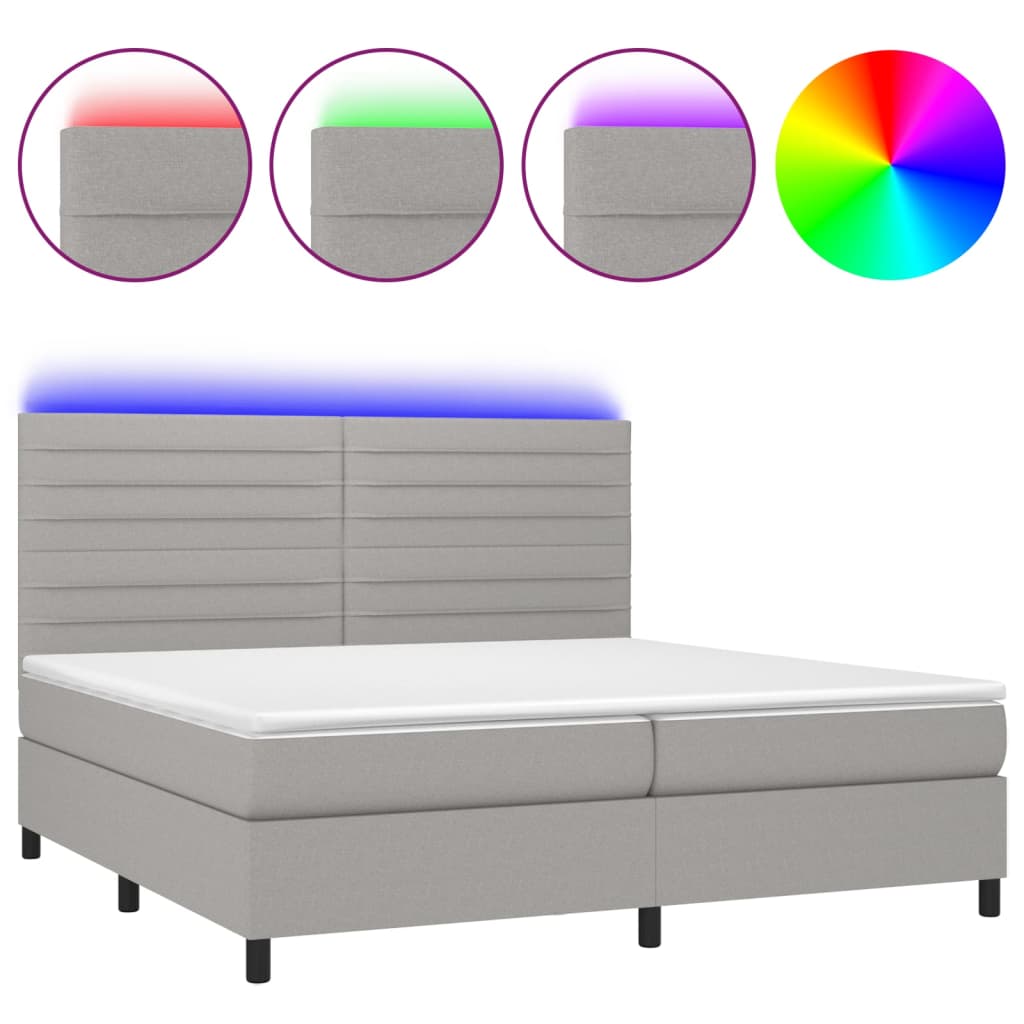 Boxspring met matras en LED stof lichtgrijs 200x200 cm is nu te koop bij PeponiXL, paradijselijk wonen!