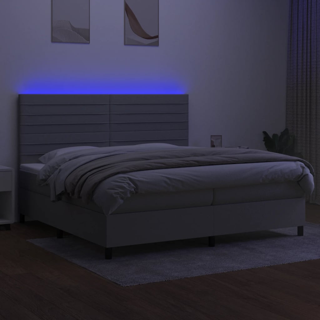Boxspring met matras en LED stof lichtgrijs 200x200 cm is nu te koop bij PeponiXL, paradijselijk wonen!