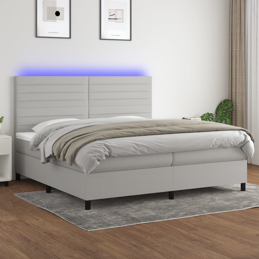 Boxspring met matras en LED stof lichtgrijs 200x200 cm is nu te koop bij PeponiXL, paradijselijk wonen!