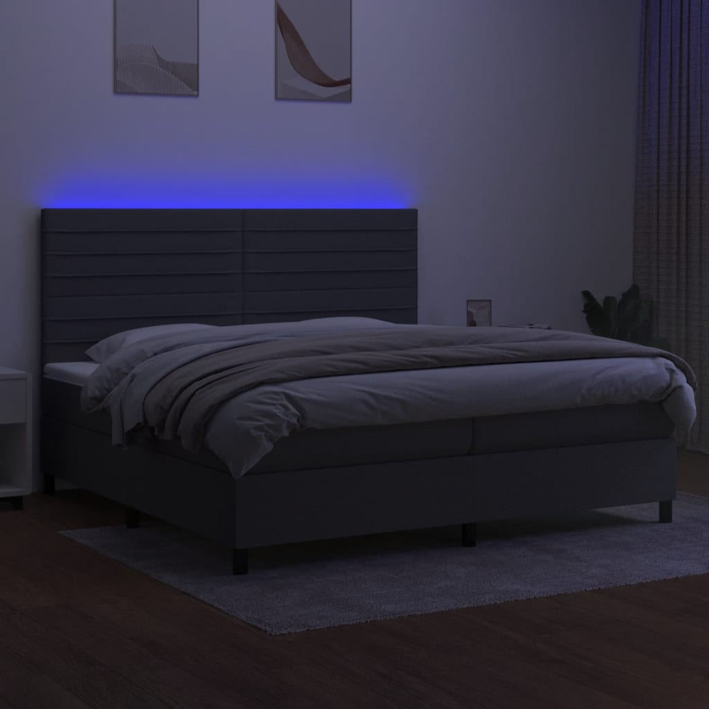 Boxspring met matras en LED stof donkergrijs 200x200 cm is nu te koop bij PeponiXL, paradijselijk wonen!