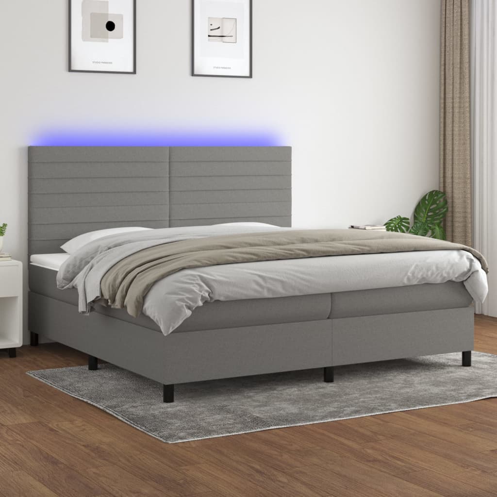 Boxspring met matras en LED stof donkergrijs 200x200 cm is nu te koop bij PeponiXL, paradijselijk wonen!