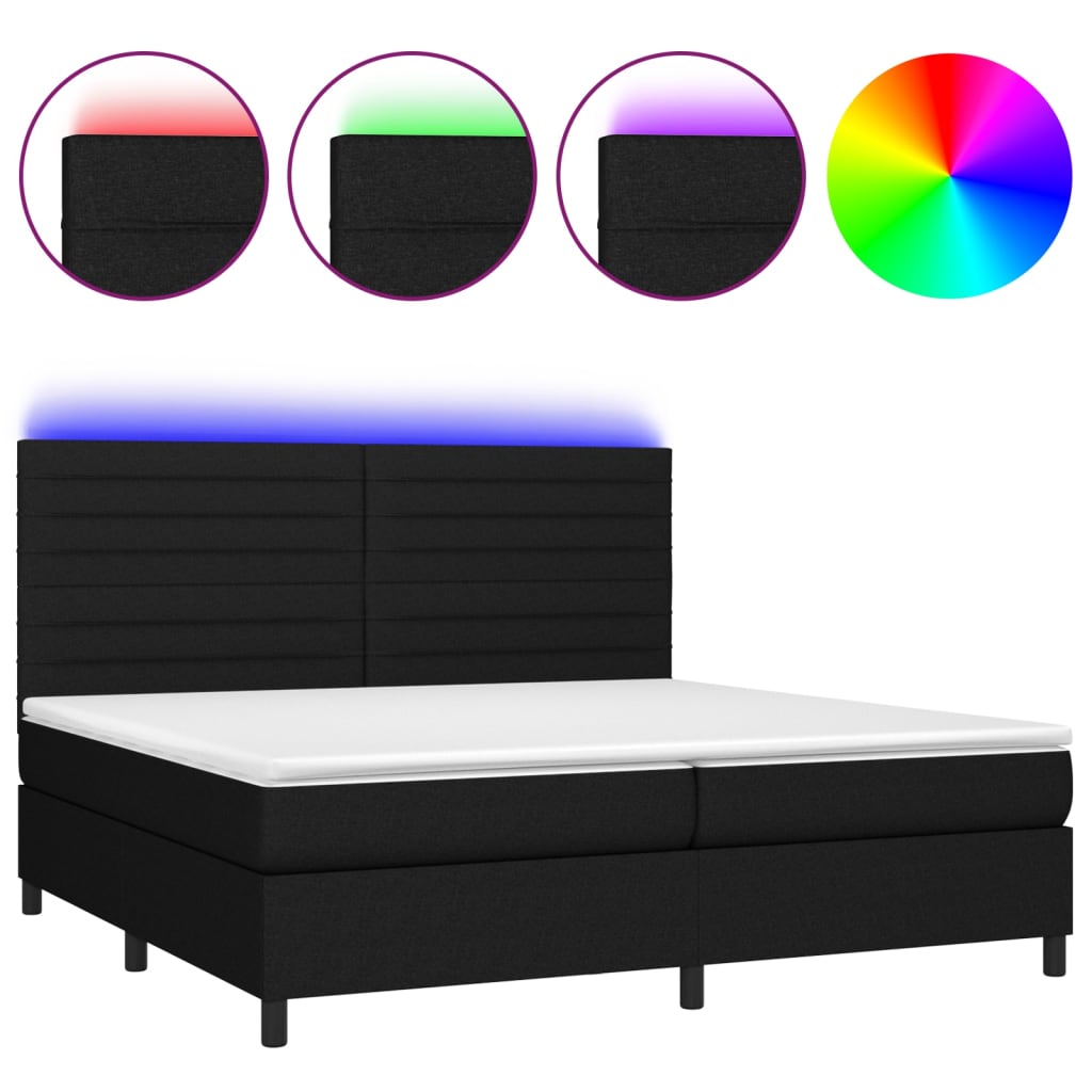 Boxspring met matras en LED stof zwart 200x200 cm is nu te koop bij PeponiXL, paradijselijk wonen!