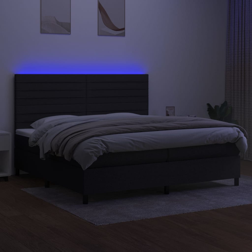 Boxspring met matras en LED stof zwart 200x200 cm is nu te koop bij PeponiXL, paradijselijk wonen!