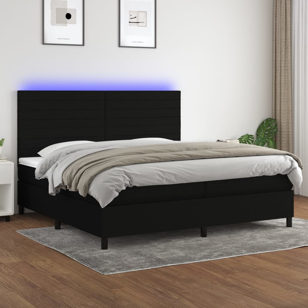 Boxspring met matras en LED stof zwart 200x200 cm is nu te koop bij PeponiXL, paradijselijk wonen!