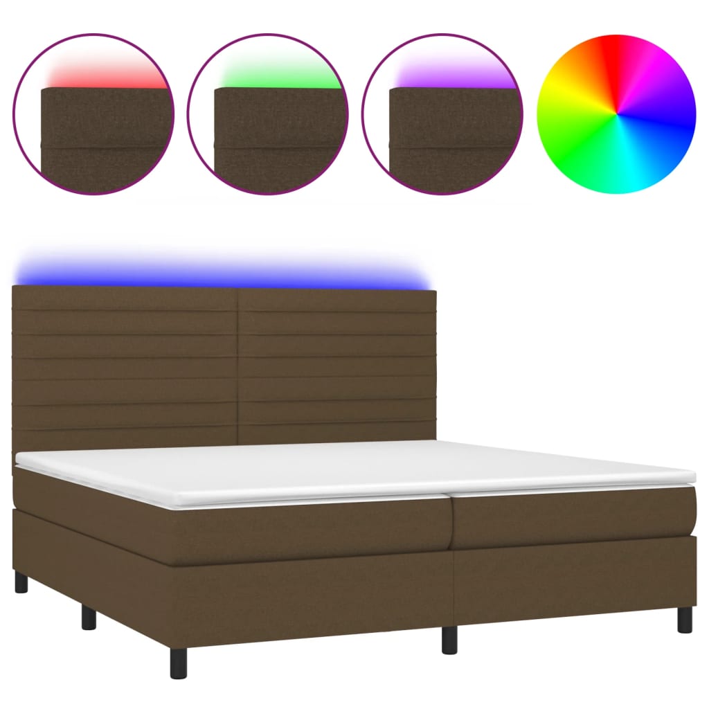 Boxspring met matras en LED stof donkerbruin 200x200 cm is nu te koop bij PeponiXL, paradijselijk wonen!