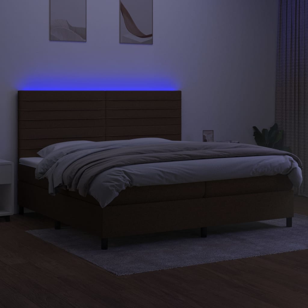 Boxspring met matras en LED stof donkerbruin 200x200 cm is nu te koop bij PeponiXL, paradijselijk wonen!