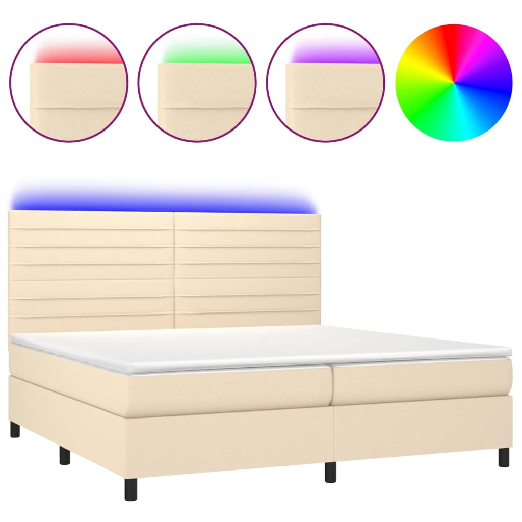 Boxspring met matras en LED stof crèmekleurig 200x200 cm is nu te koop bij PeponiXL, paradijselijk wonen!