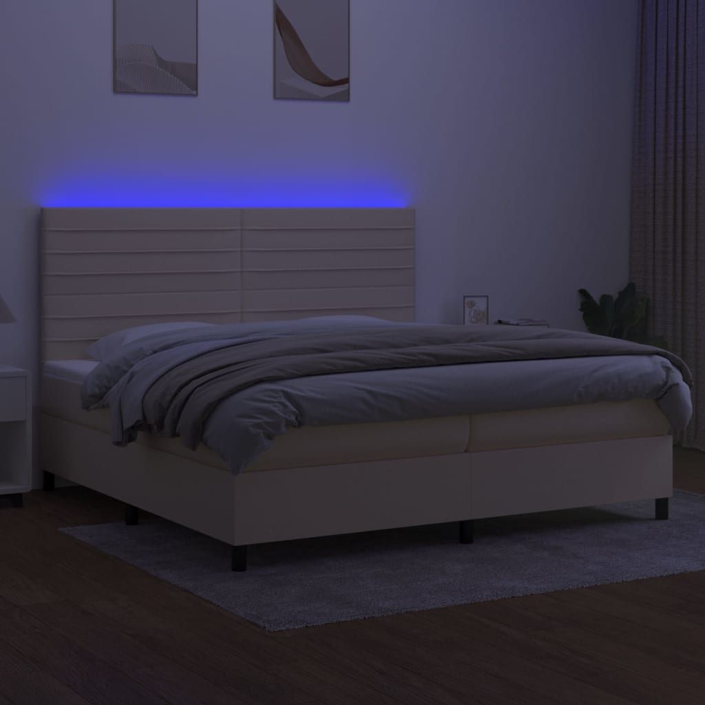 Boxspring met matras en LED stof crèmekleurig 200x200 cm is nu te koop bij PeponiXL, paradijselijk wonen!