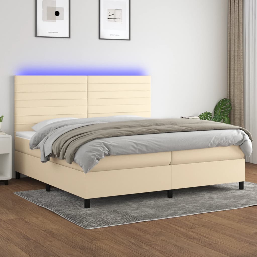 Boxspring met matras en LED stof crèmekleurig 200x200 cm is nu te koop bij PeponiXL, paradijselijk wonen!