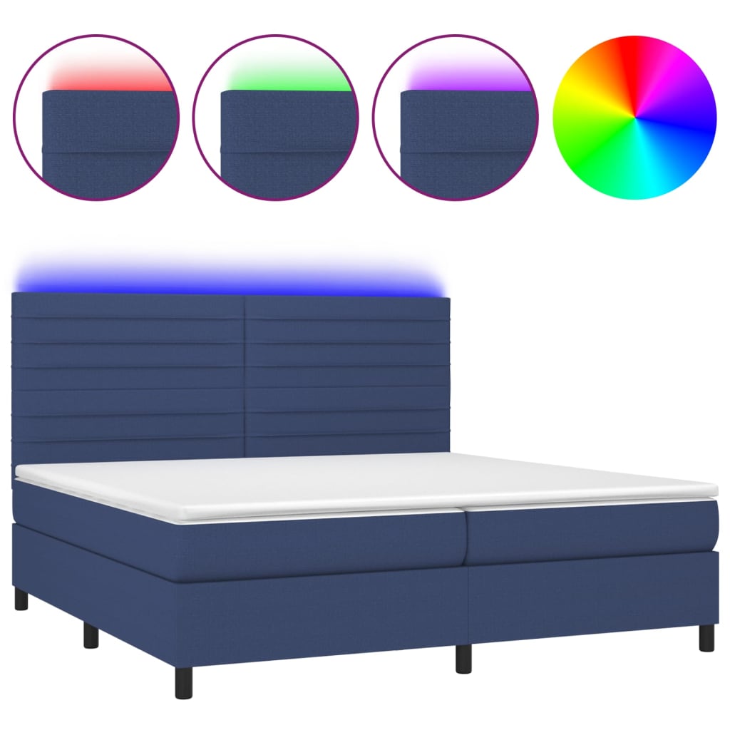 Boxspring met matras en LED stof blauw 200x200 cm is nu te koop bij PeponiXL, paradijselijk wonen!