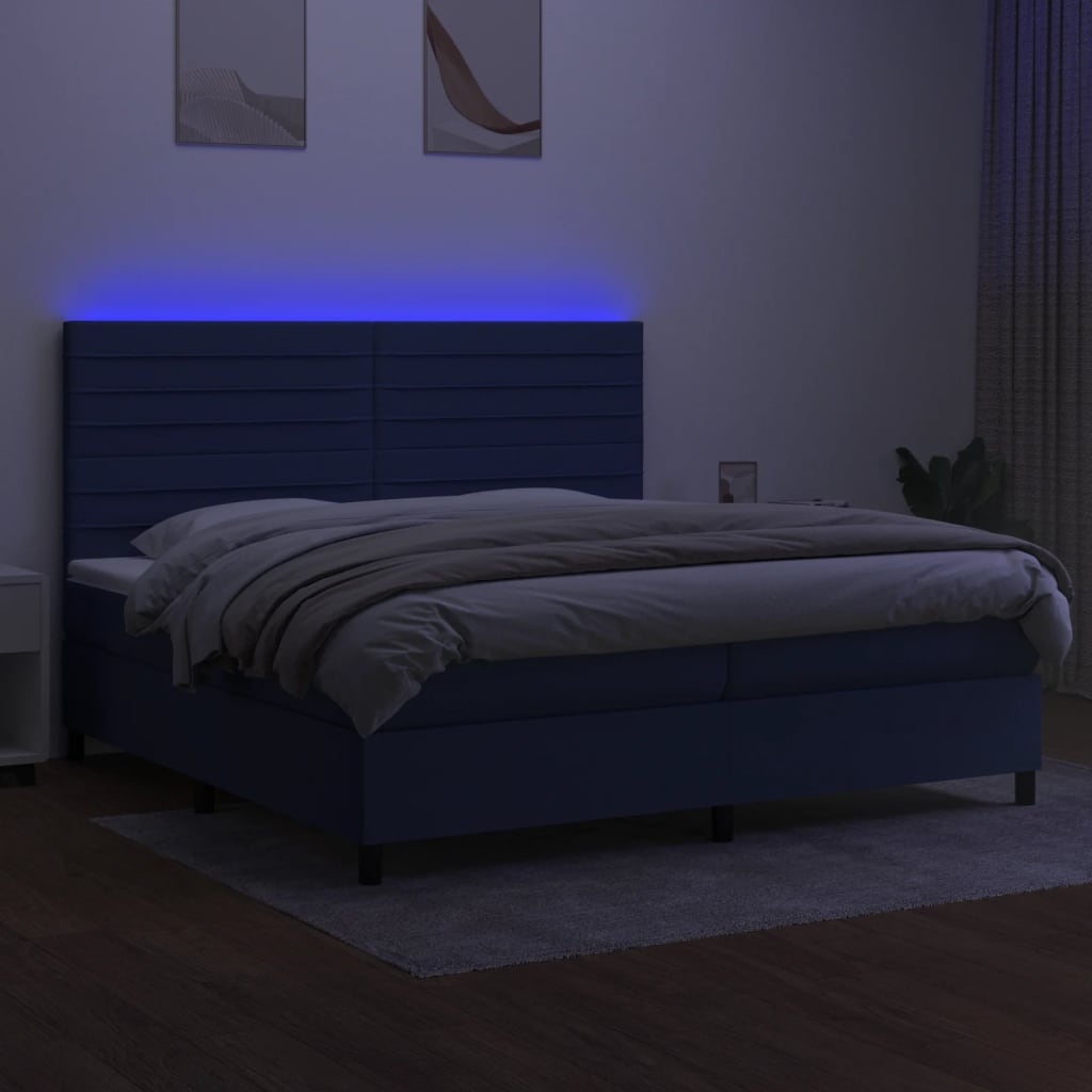 Boxspring met matras en LED stof blauw 200x200 cm is nu te koop bij PeponiXL, paradijselijk wonen!