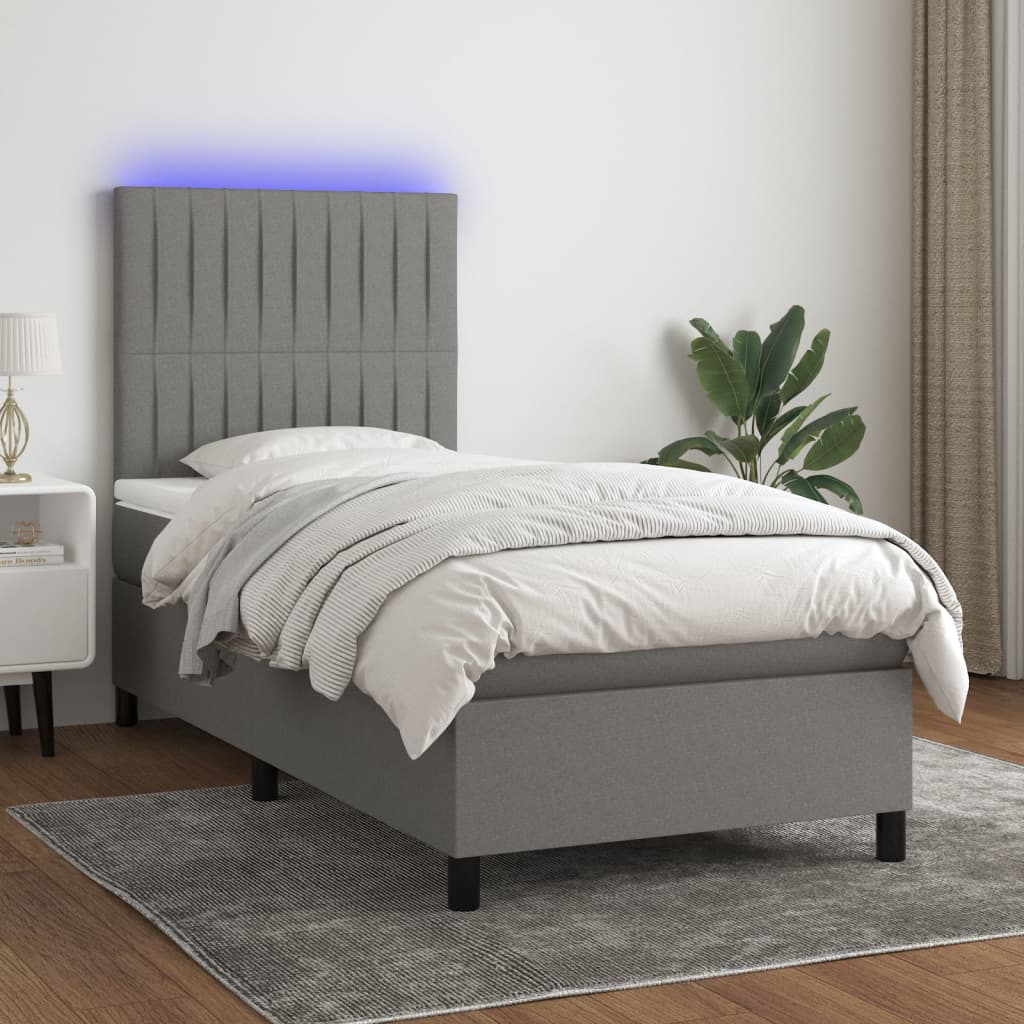 Boxspring met matras en LED stof donkergrijs 80x200 cm is nu te koop bij PeponiXL, paradijselijk wonen!