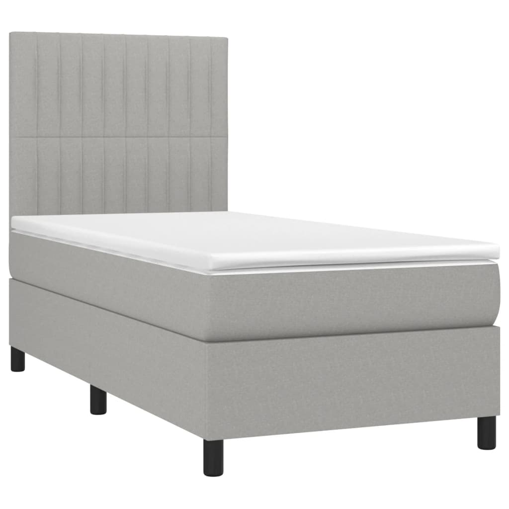 Boxspring met matras en LED stof lichtgrijs 90x190 cm is nu te koop bij PeponiXL, paradijselijk wonen!