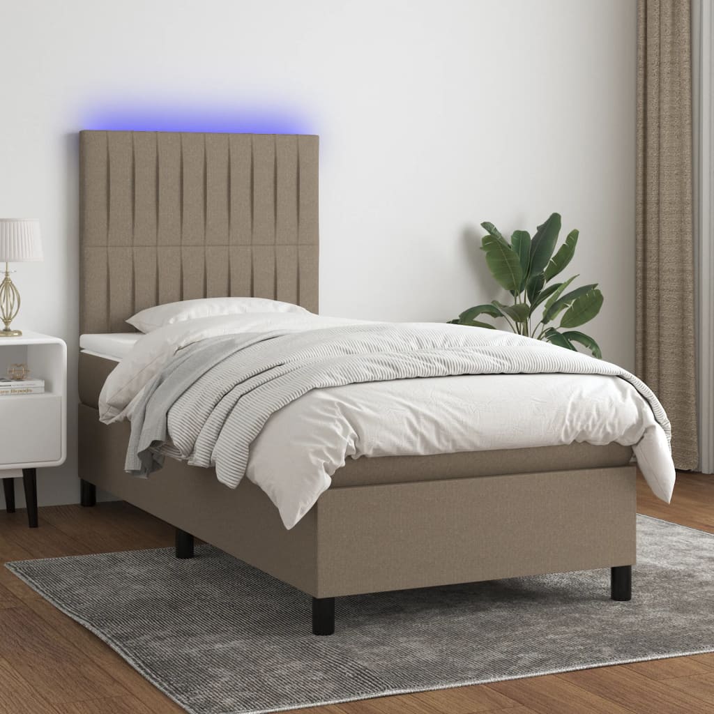 Boxspring met matras en LED stof taupe 90x190 cm is nu te koop bij PeponiXL, paradijselijk wonen!